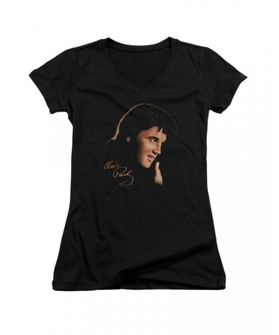Elvis Presley Junior's V-Neck Shirt | WARM PORTRAIT Junior's Tee $8.28 Shirts